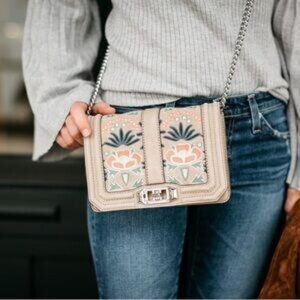 Rebecca Minkoff Small Love Embroidered Nubuck Crossbody Bag Neutral Taupe